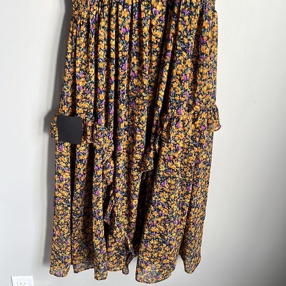 NEW lulus Evalina Mustard Yellow Floral Print Mock Neck Midi Dress - Picture 9 of 12